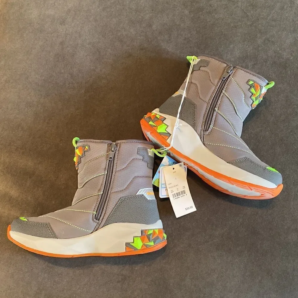 Sport by Skechers Boy’s Zuko Gray Water Repellant Zip Up Boots Size 2 NWT